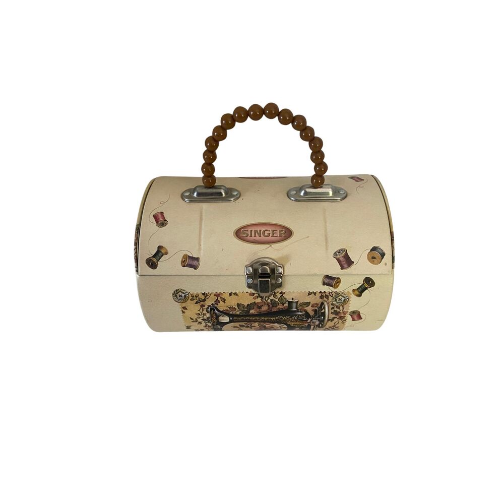 VTG 2007 Singer Spool Sewing Tin Purse Limited Edition Beaded Handle